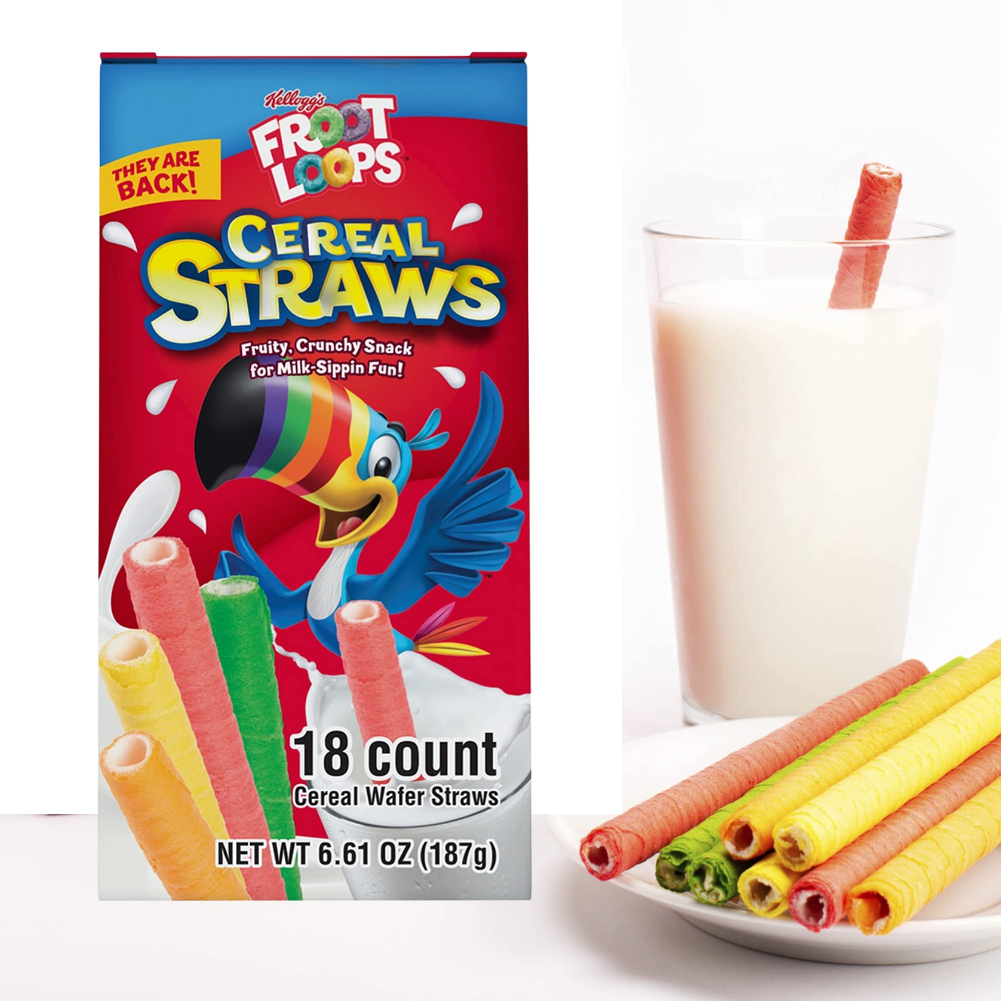 2025 Kellogg's Cereal Straws Froot Loops Edible Breakfast Straw Alternatives for Milk, 90's Childhood Nostalgic Treat for Drinking and Eating, Cereals for Kids, Pack of 3, 18 Count - Image 5